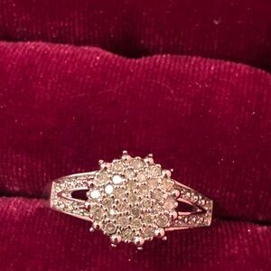 Silver Cluster diamonds Ring in White - Women Jewelry